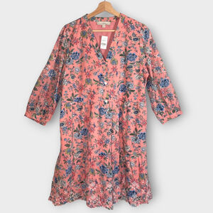 LOFT Shift Dress Sz 14 Embroidered Lined 100% Cotton Cottagecore Garden Party